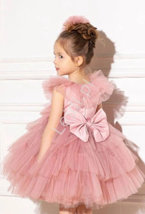 Brudno różowa sukienka dla dziewczynki, tiulowa sukienka dziecięca 5366