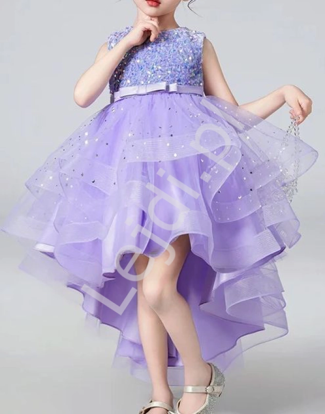 Lawendowa sukienka dla dziewczynki z cekinami, gwiazdkami A88