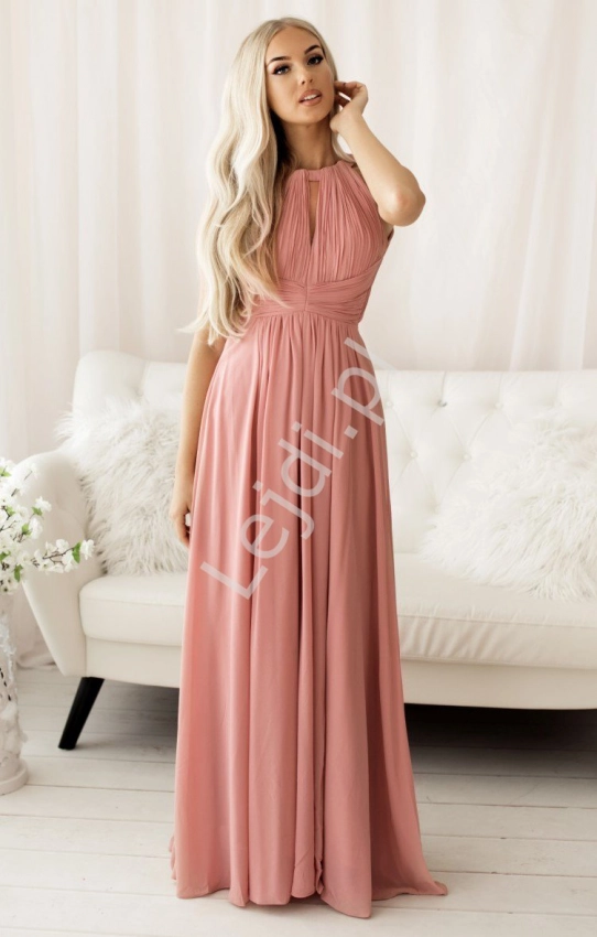 Przepiękna sukienka wieczorowa z szyfonu w kolorze pustynno różowym 1392