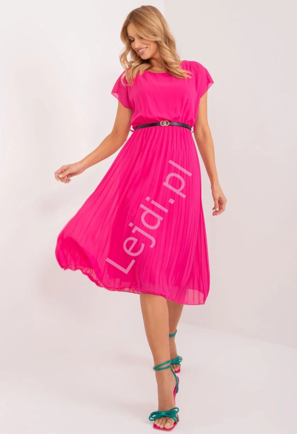 Zwiewna sukienka z plisowaną spódnicą, modna sukienka z paskiem - 10 kolorów, 8839